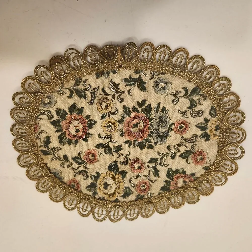 Vintage Style Floral Tapestry Brocade Decorative Doll House Rug Scalloped Edge